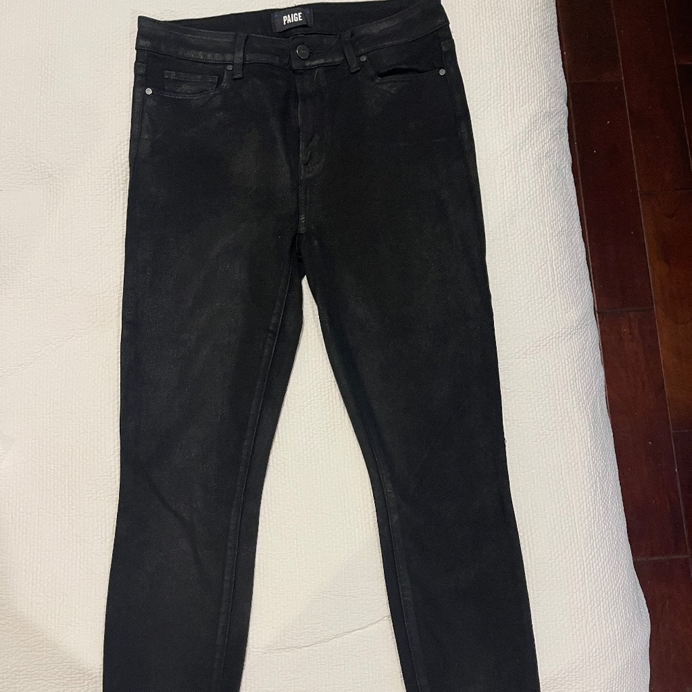 Paige Hoxton Ankle Black Luxe Coated Jeans 29